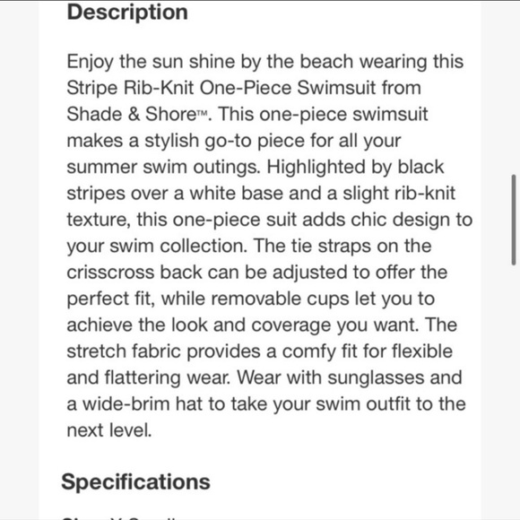 NWT - Shade & Shore Women’s Striped One Piece Swimsuit - Black/White - Size XS - Picture 6 of 12